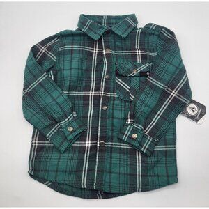 VOLCOM Todder Boys 3T Caden Plaid Long Sleeve Snap Button Shirt NWT Sea Green